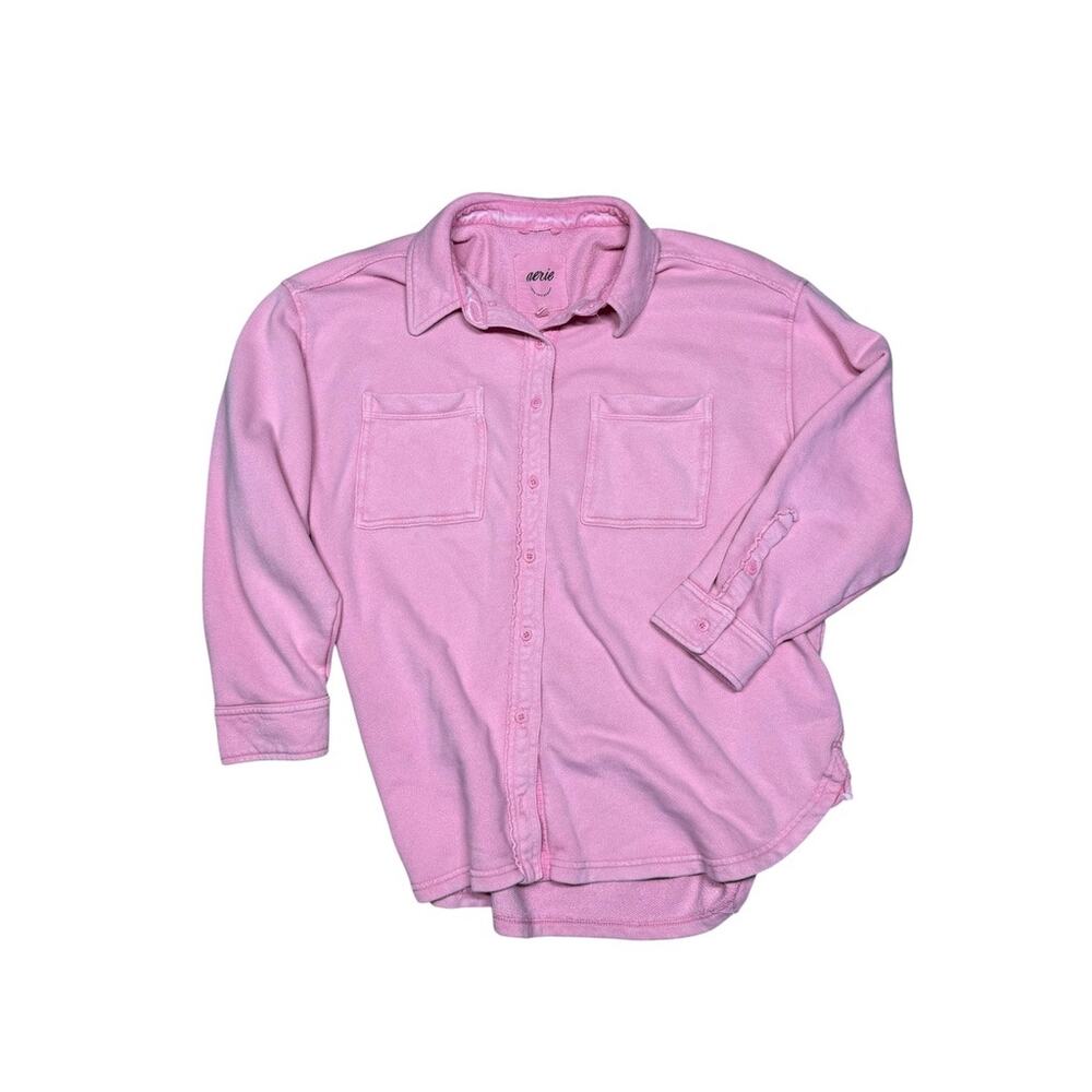 Aerie American Eagle Soft Pink LumberJane Oversized Fleece Shacket Small - Picture 7 of 9